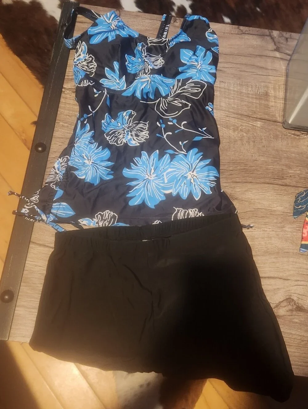 Black Floral Tankini Cover-Up with Blue Blooms